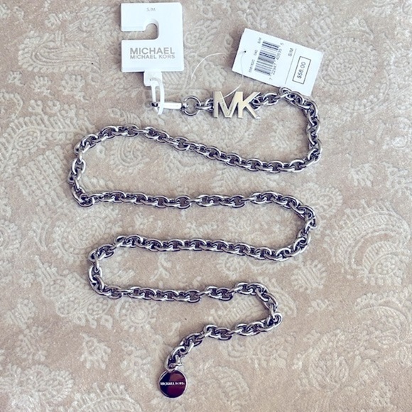 Brand New Michael Kors Silver Tone Metal Chain Belt Cinched Waist - Picture 2 of 14